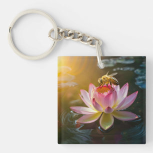 Bee on Lotus Flower Key Ring