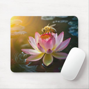 Bee on Lotus Flower Mouse Mat