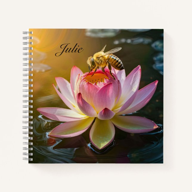 Bee on Lotus Flower Personalised Notebook (Front)
