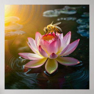 Bee on Lotus Flower Poster