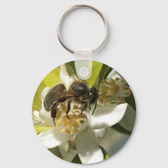 Bee on Orange Blossom Key Ring (Front)