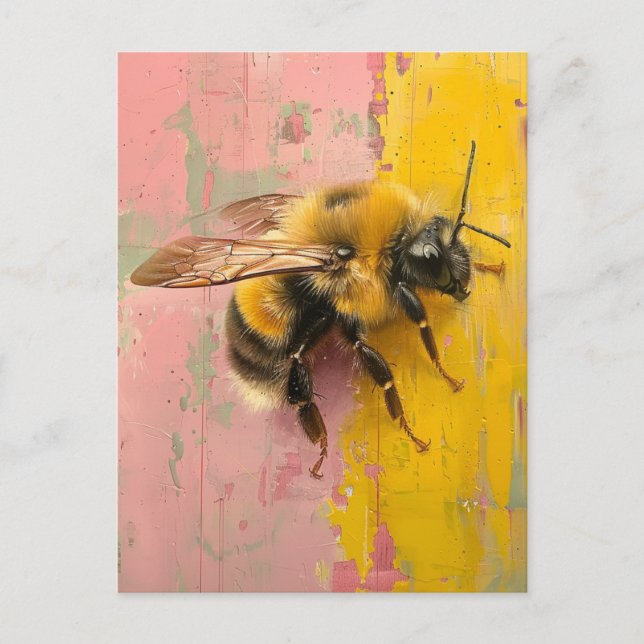 Bee on Pink and Yellow Postcard (Front)