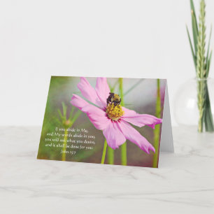 Bee on Pink Cosmos Scripture Card John 15:7
