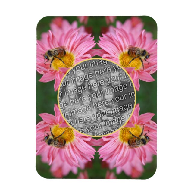 Bee On Pink Daisy Flower Frame Add Your Photo Magnet (Vertical)