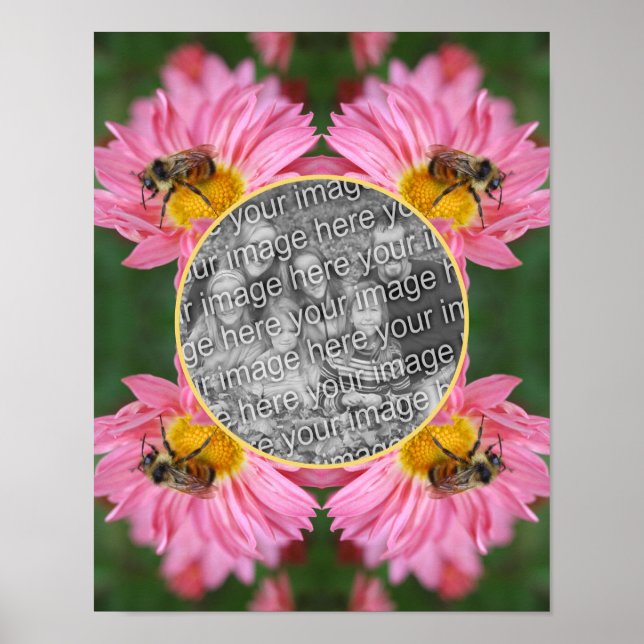 Bee On Pink Daisy Flower Frame Add Your Photo Poster (Front)
