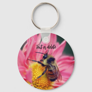 Bee On Pink Daisy Flower Personalised Key Ring