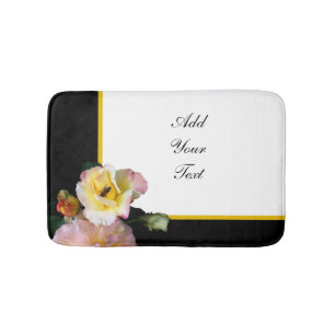 Bee on Pink Yellow Roses Flowers Bath Mat