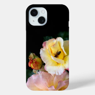 Bee on Pink Yellow Roses Flowers iPhone 15 Case