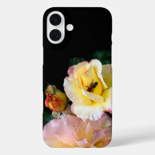 Bee on Pink Yellow Roses Flowers iPhone 16 Plus Case