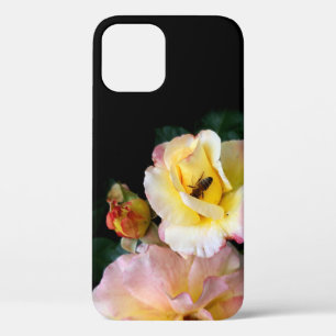 Bee on Pink Yellow Roses Flowers iPhone 12 Case