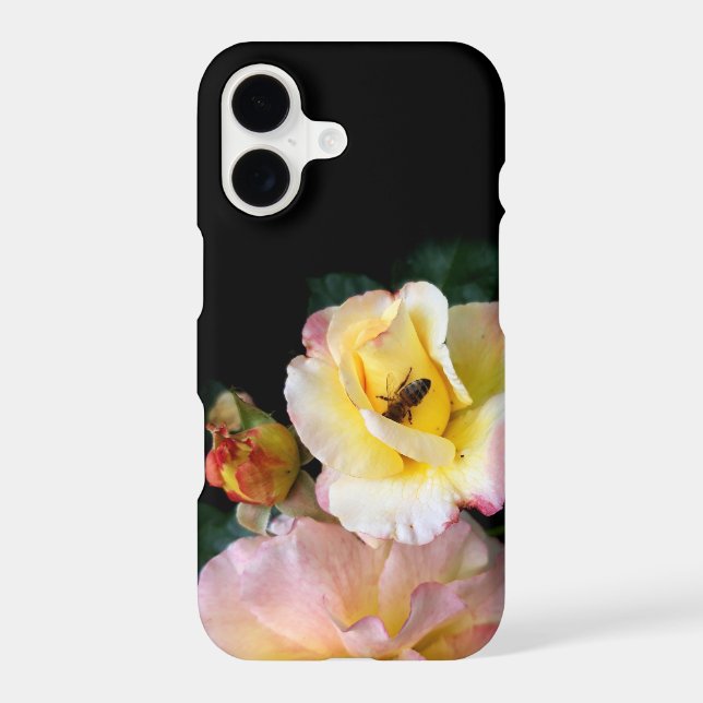  Bee on Pink Yellow Roses Flowers iPhone Case (Back)