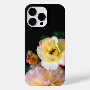  Bee on Pink Yellow Roses Flowers iPhone 14 Pro Max Case