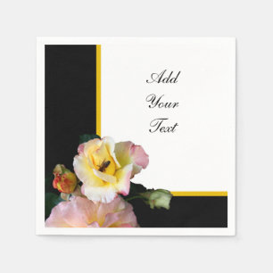 Bee on Pink Yellow Roses Flowers Napkin