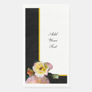 Bee on Pink Yellow Roses Flowers Napkin