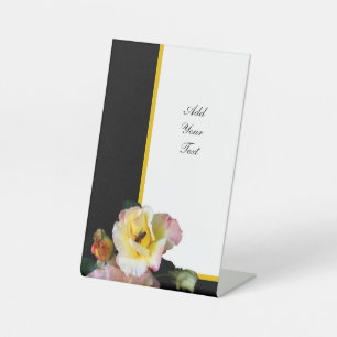 Bee on Pink Yellow Roses Flowers Pedestal Sign