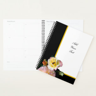 Bee on Pink Yellow Roses Flowers Planner