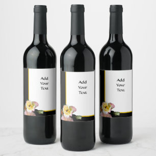 Bee on Pink Yellow Roses Flowers Wine Label