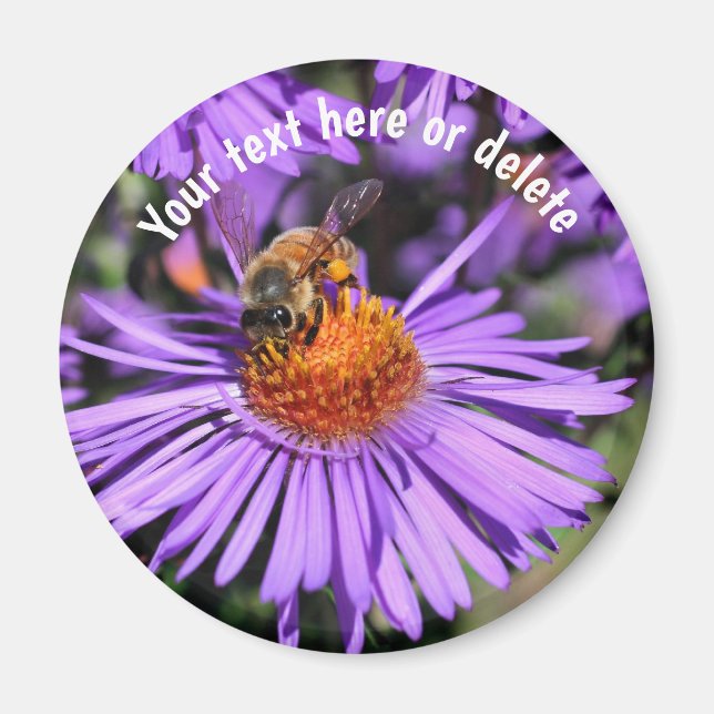 Bee On Purple Aster Flower Nature Personalized Magnet (Front)