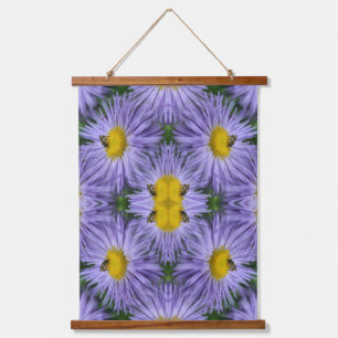 Bee On Purple Aster Flowers Abstract Nature Hanging Tapestry