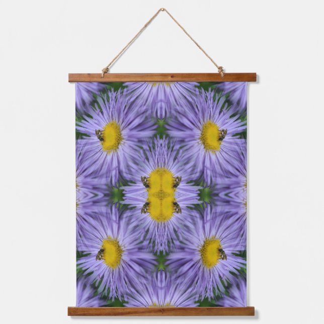 Bee On Purple Aster Flowers Abstract Nature  Hanging Tapestry (Front)