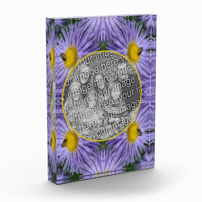 Bee On Purple Aster Flowers Nature Add Your Photo Block (Left)