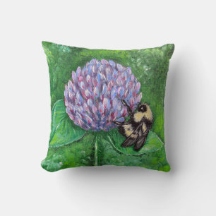 Bee on Purple Clover Painting Throw Pillow
