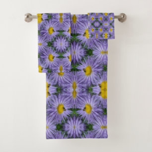 Bee On Purple Flowers Nature Abstract Bath Towel Set