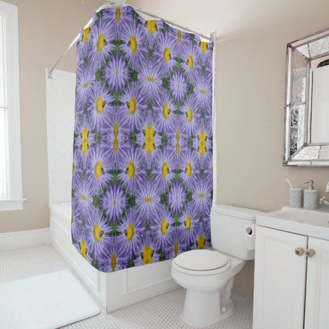 Bee On Purple Flowers Nature Abstract Shower Curtain (In Situ)