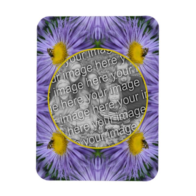 Bee On Purple Flowers Nature Frame Add Your Photo Magnet (Vertical)