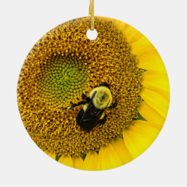 Bee on Sunflower Ceramic Tree Decoration (Back)