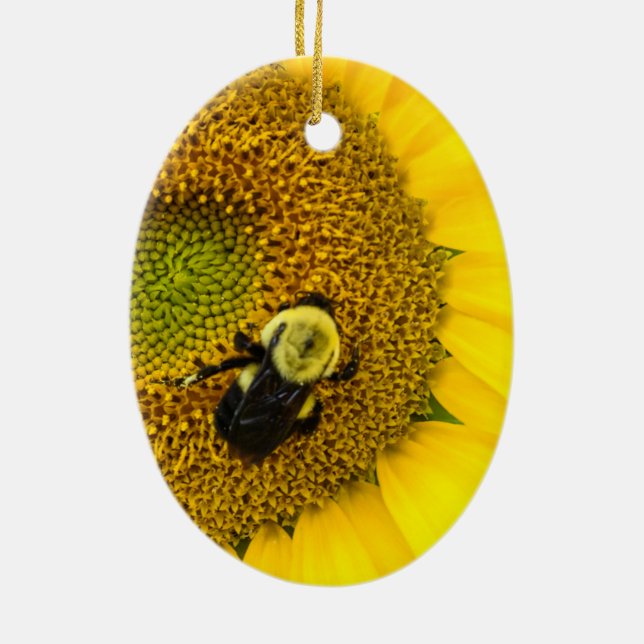 Bee on Sunflower Ceramic Tree Decoration (Back)