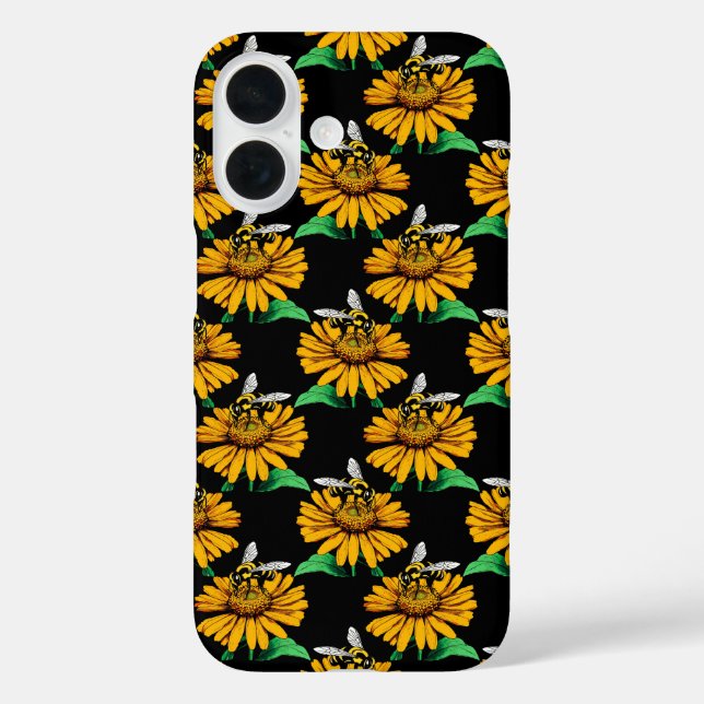 Bee on Sunflower Flower Pattern Design Black  Case-Mate iPhone Case (Back)