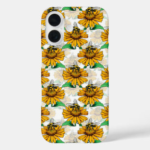 Bee on Sunflower Flower Pattern Design iPhone 16 Case