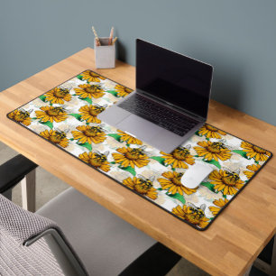 Bee on Sunflower Flower Pattern Design Desk Mat