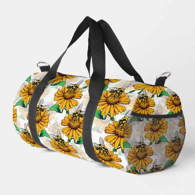 Bee on Sunflower Flower Pattern Design  Duffle Bag (Creator Uploaded)