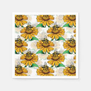 Bee on Sunflower Flower Pattern Design Napkin