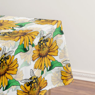 Bee on Sunflower Flower Pattern Design Tablecloth