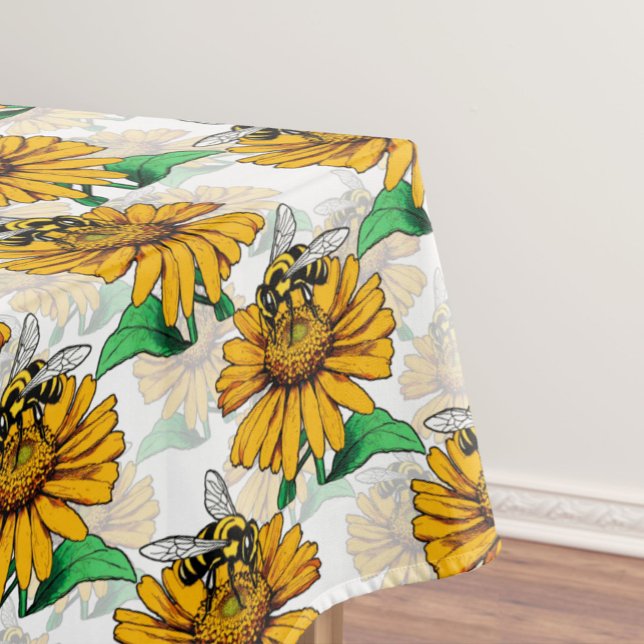 Bee on Sunflower Flower Pattern Design  Tablecloth (Creator Uploaded)
