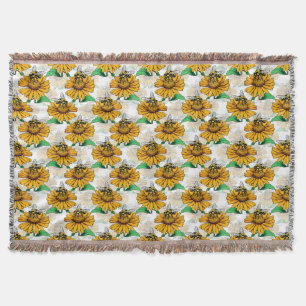 Bee on Sunflower Flower Pattern Design Throw Blanket