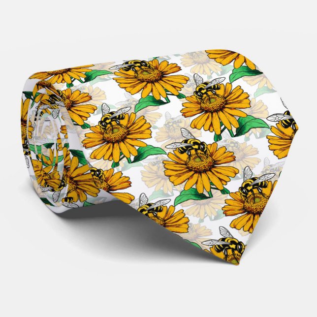 Bee on Sunflower Flower Pattern Design  Tie (Creator Uploaded)
