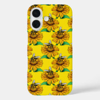 Bee on Sunflower Flower Pattern Design Yellow