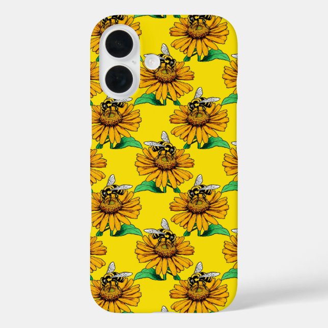 Bee on Sunflower Flower Pattern Design Yellow  Case-Mate iPhone Case (Back)