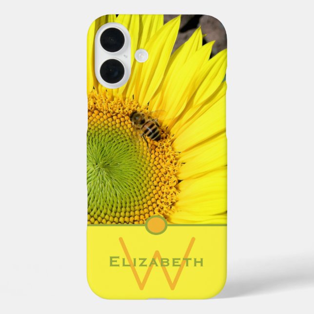 Bee On Sunflower Initial Letter Monogram Case-Mate iPhone Case (Back)