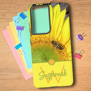 Bee On Sunflower Initial Letter Monogram  Samsung Galaxy Case