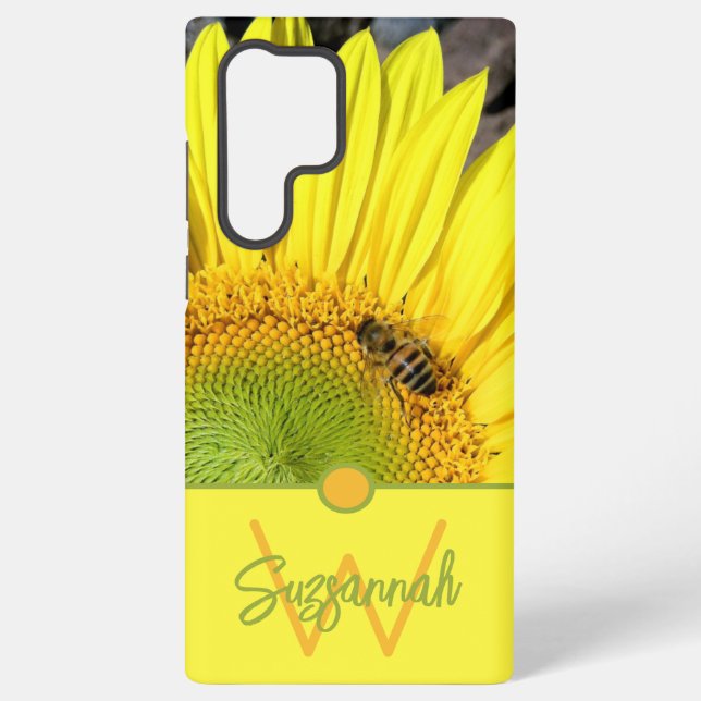 Bee On Sunflower Initial Letter Monogram  Samsung Galaxy S22 Ultra Case (Back)