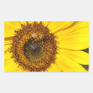 bee on sunflower postage stamp rectangular sticker