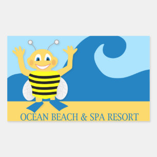 Bee on the beach rectangular sticker