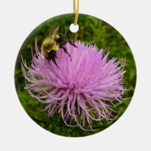 Bee on Thistle Flower Nature Ceramic Tree Decoration