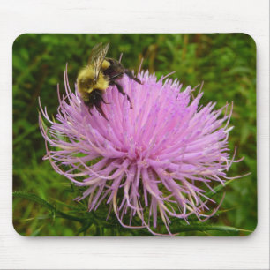 Bee on Thistle Flower Nature Mouse Mat