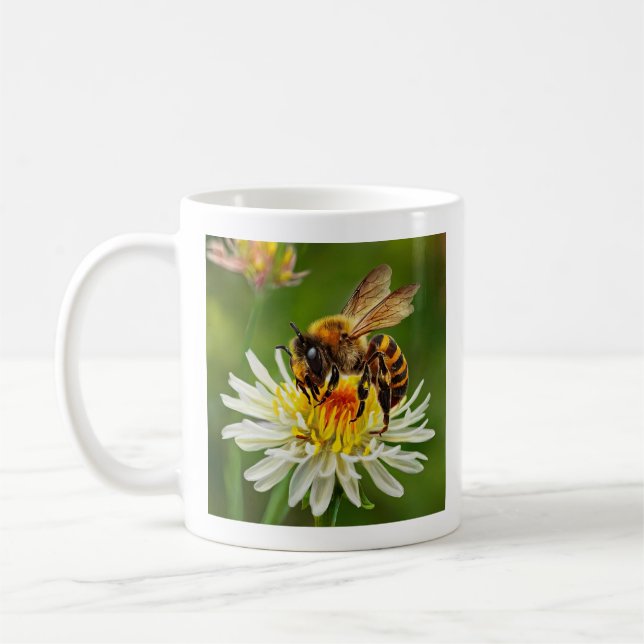 Bee on White Flower Coffee Mug (Left)